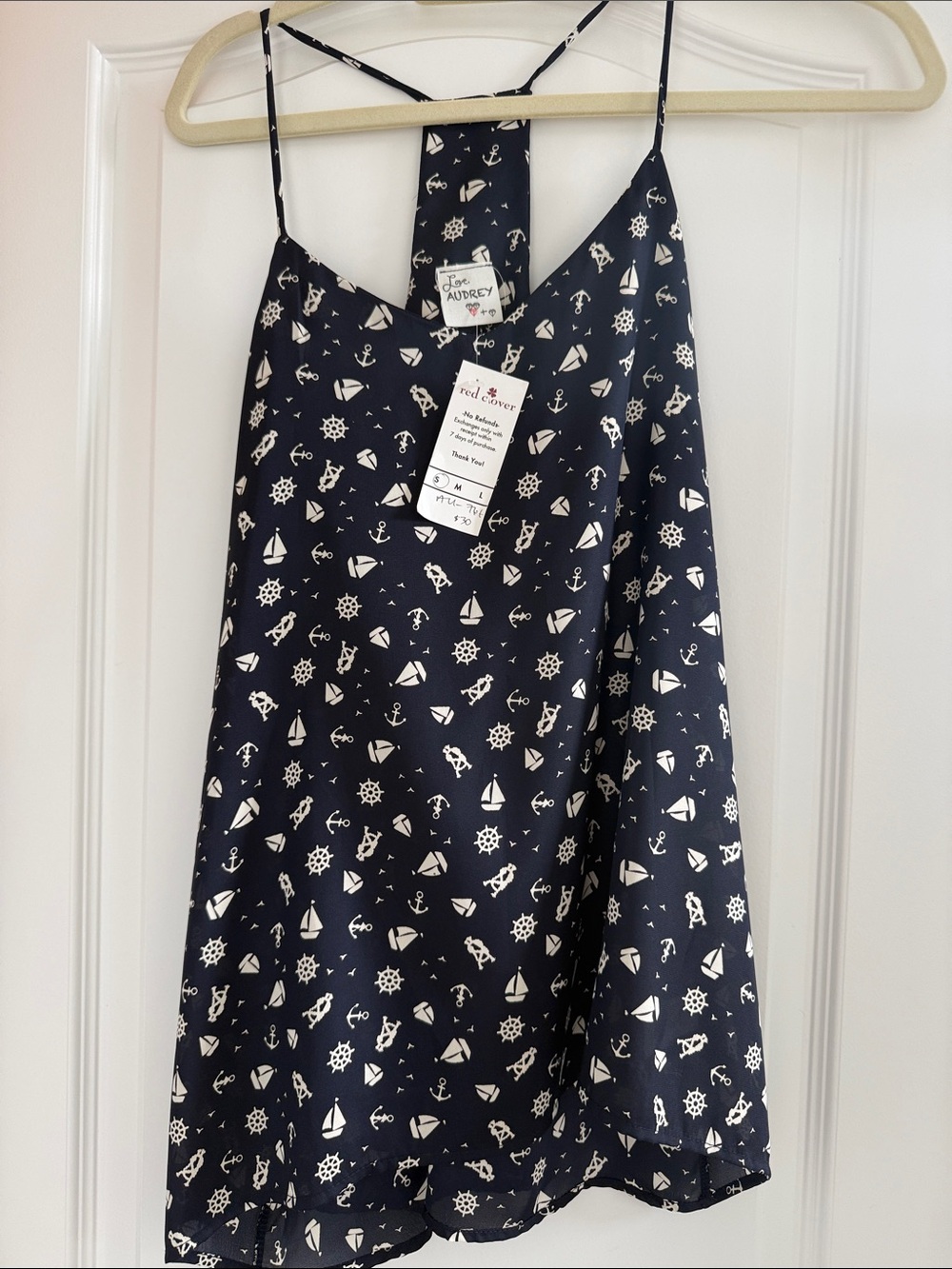 Audrey Navy Nautical Print Spaghetti Strap Kids Dress